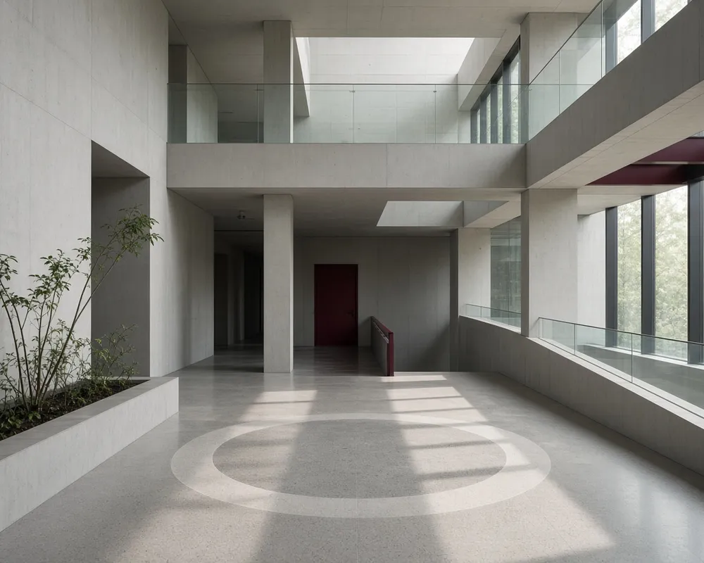 Editorial photograph of an atrium intersection